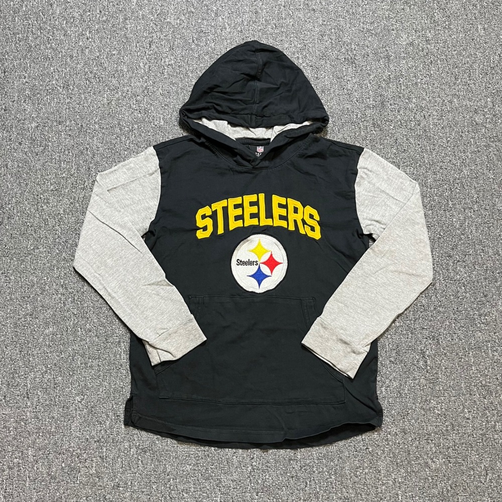 NFL Team Apparel Pittsburgh‎ Steelers Hoodie Size M 10/12 Black Grey Football
